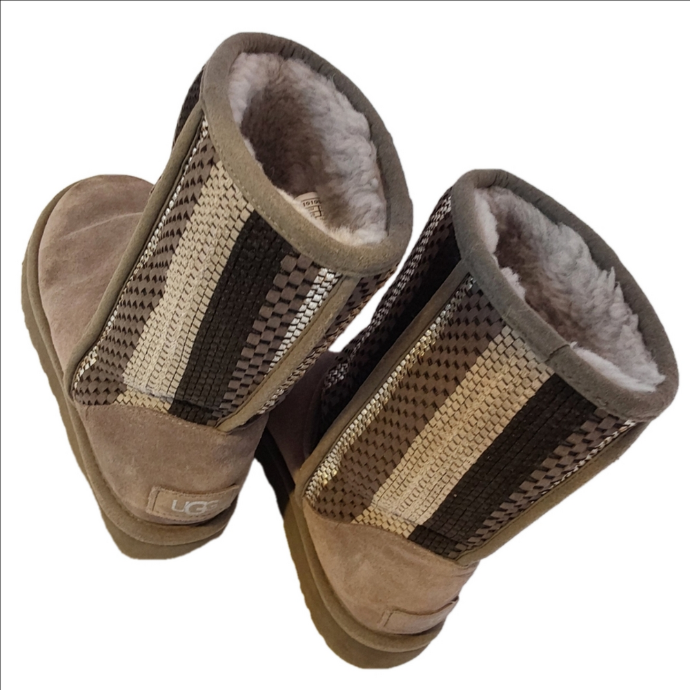 UGG Women's US 8 Woven Weave Suede Charcoal Gray Classic Short Boots 1010551 - Picture 8 of 13